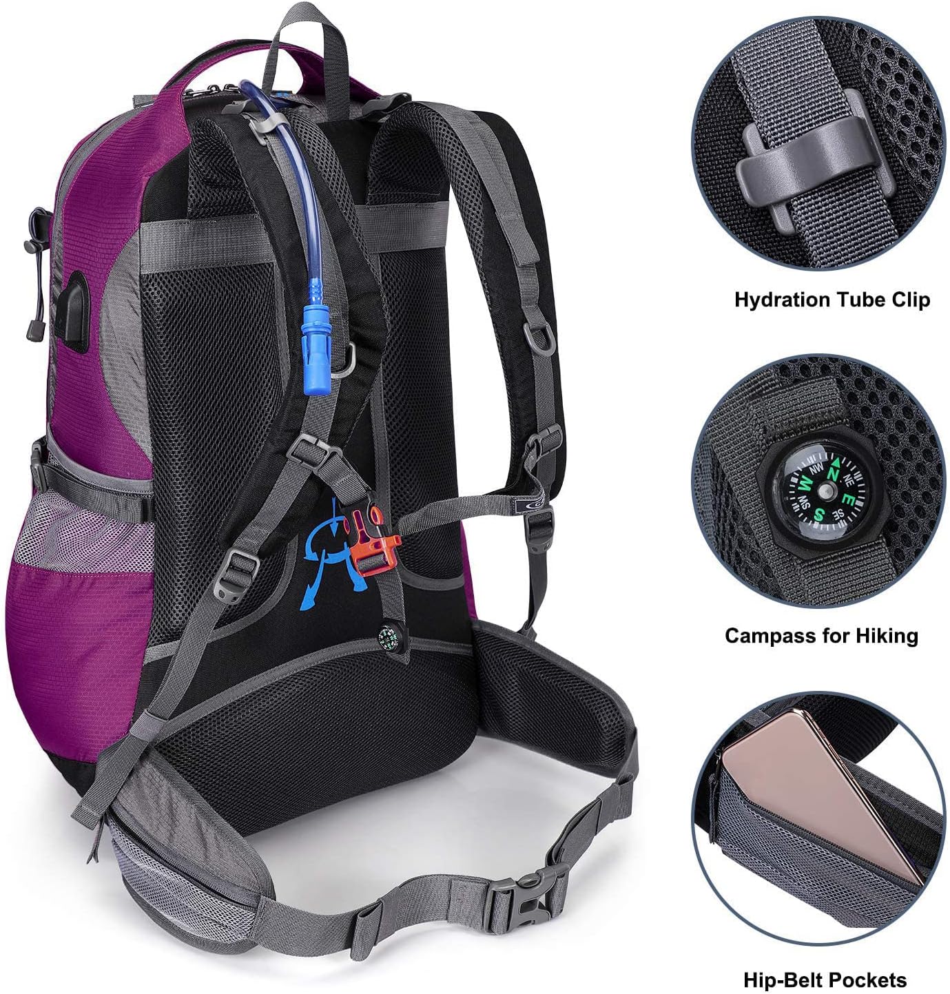 G4Free 50L Hiking Backpack Waterproof Daypack Outdoor Camping Climbing Backpack with Rain Cover for Men Women
