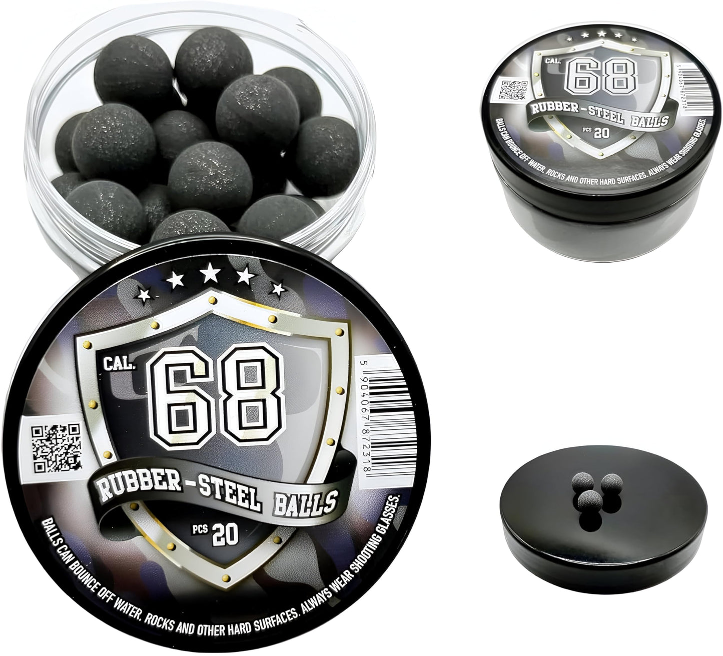 20 x Premium Quality Hard Mix Rubber Steel Balls Paintballs Reballs for Shooting Training Self and Home Defense Pistols in 68 Caliber