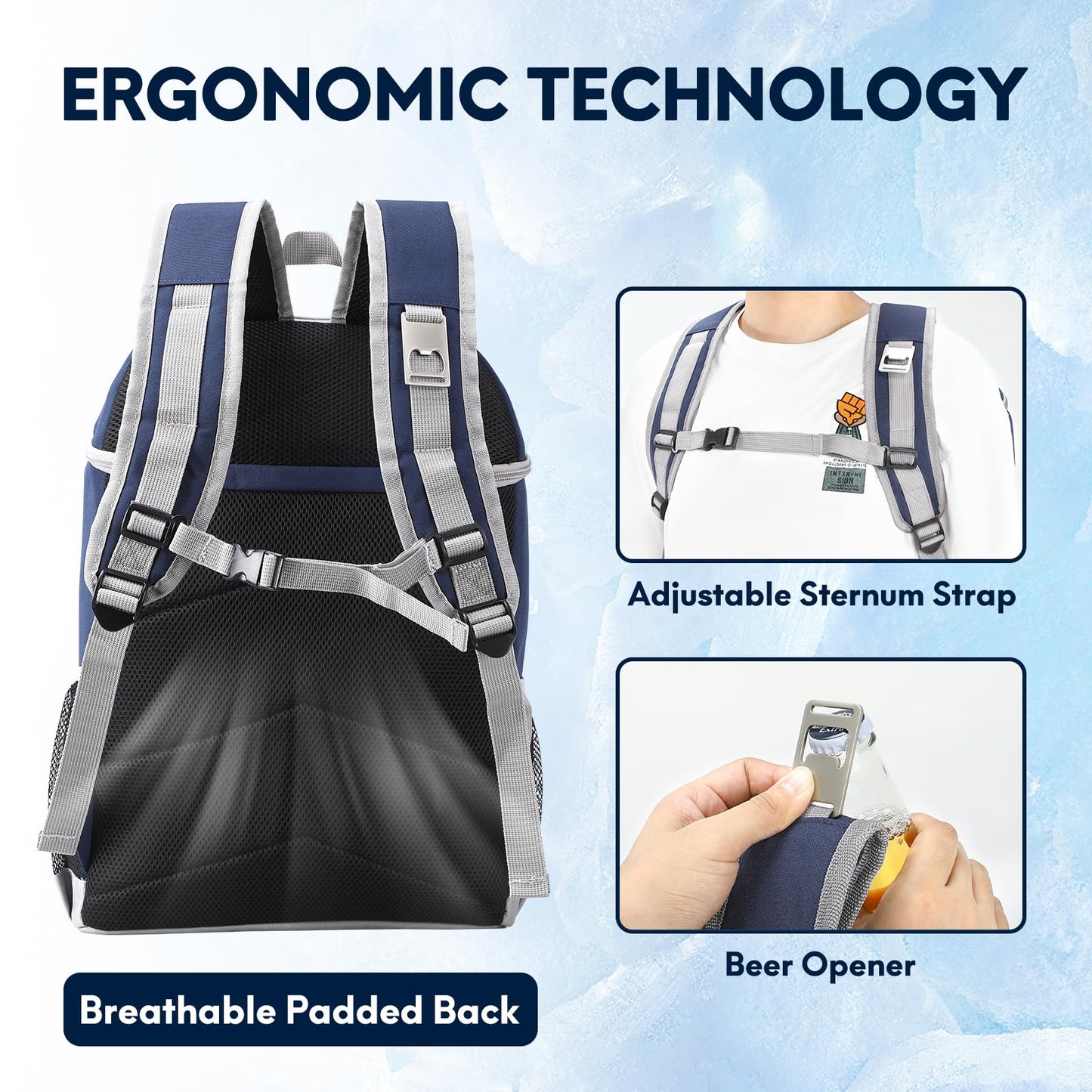 Haimont Insuated Backpack 35 Can Leakproof Thermal Lunch Cooler Backpack for Men Women, Lightweight, Navy Blue, New Version