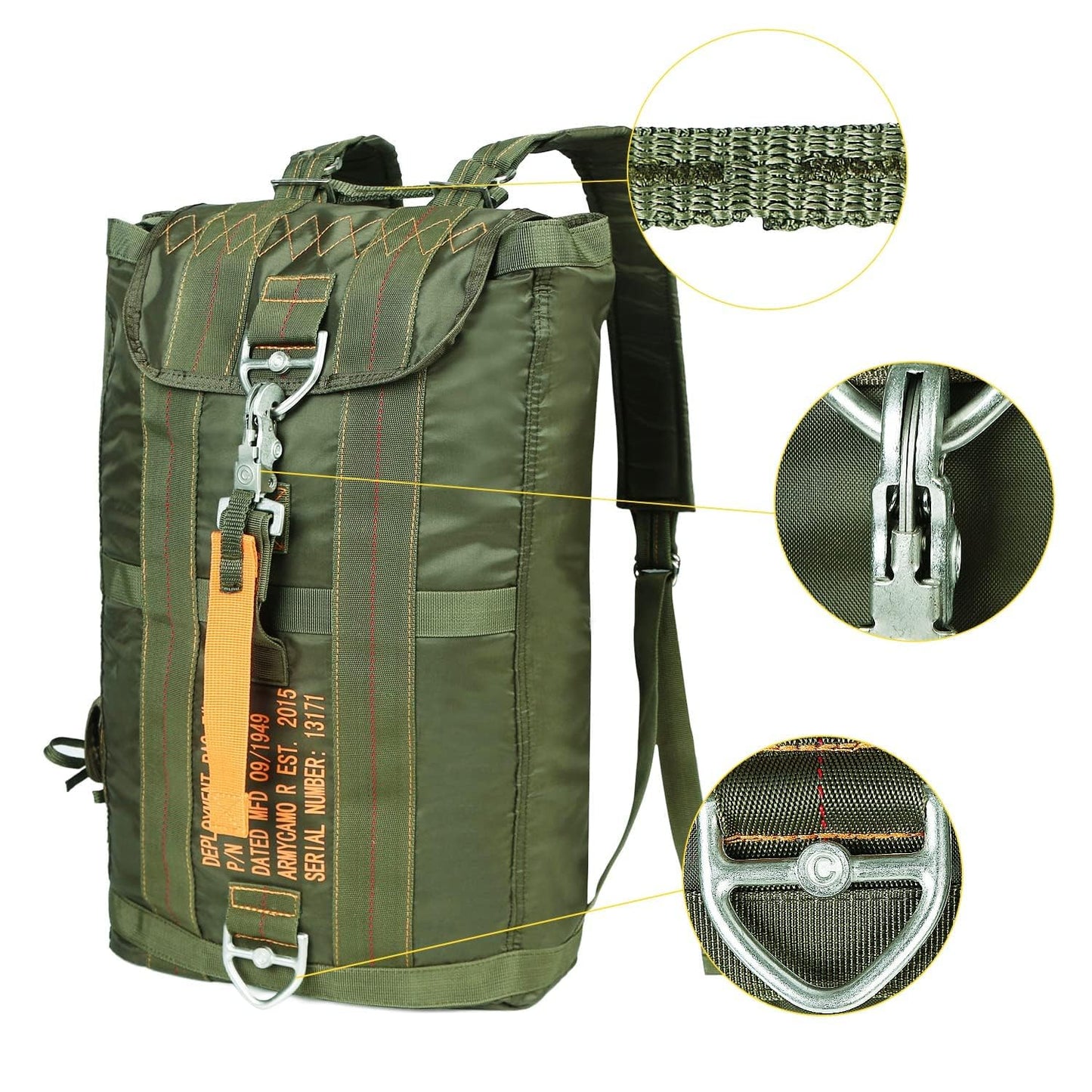 Military Tactical Backpack Parachute Buckles Hook Nylon Rucksacks Flight Backpacks Day Pack for Outdoor,Hiking,Camping (Green)