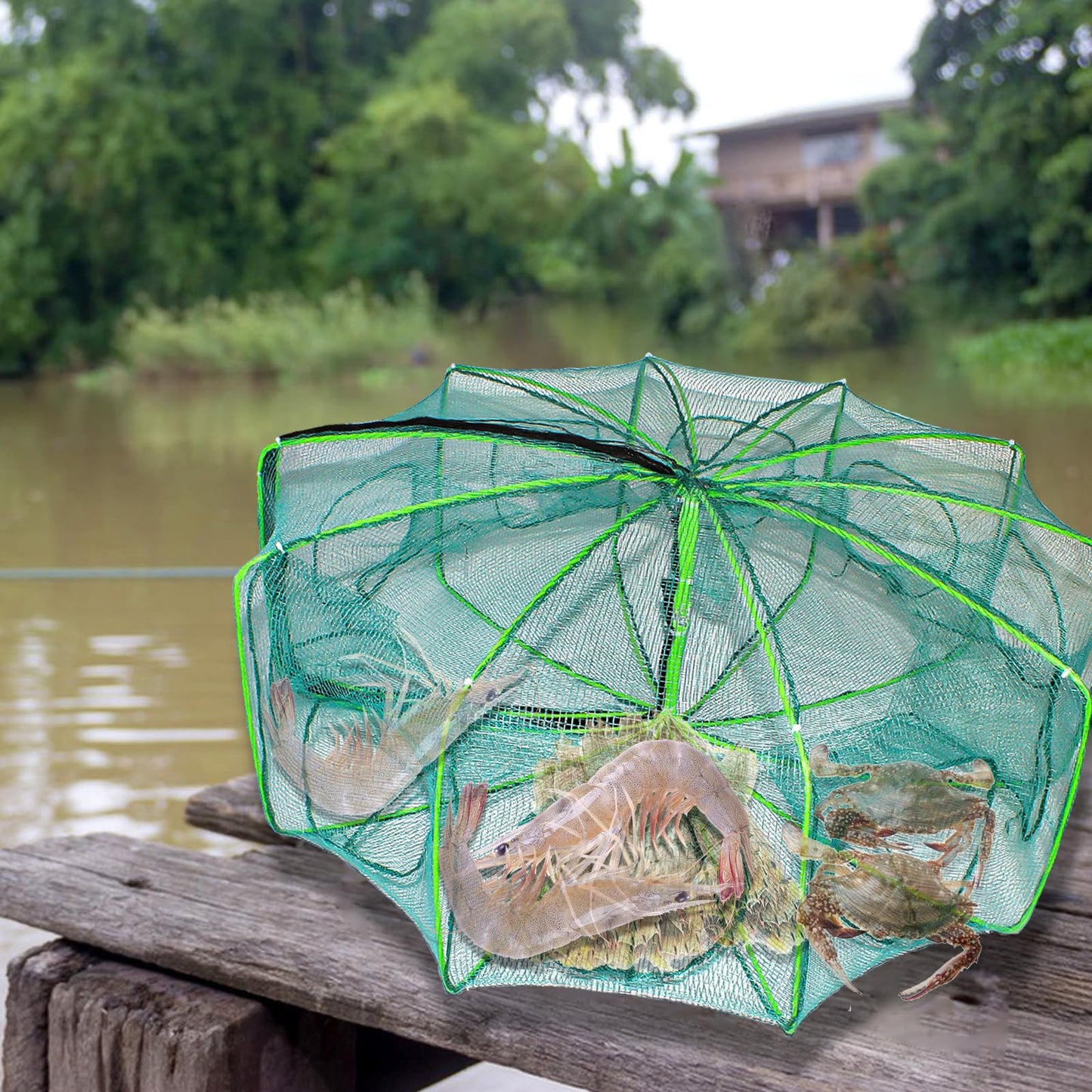 10 Sides 10 Holes Fishing Bait Trap, 32 * 10 Inch Portable Folded Fishing Nets for Minnow Crab Shrimp Crawdad, Upgrade Nylon Mesh Net Fishing Equipment