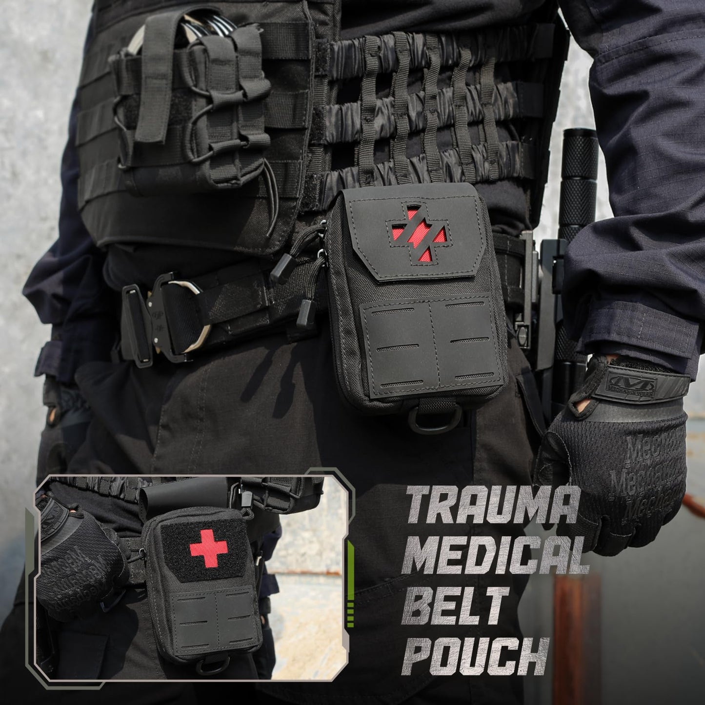 WYNEX Molle IFAK First Aid Pouch, Tactical Medical Trauma Pouch MED EMT Belt Pouch Small Portable Utility Emergency Survival Pack with Immediate Identify Cross for Belt Vest
