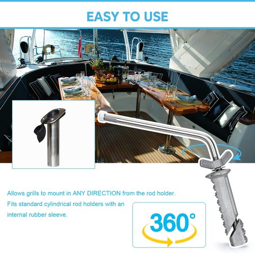 TOPOWN Aluminum Marine Kettle Power Grip Fish Rod Holder Mount-Fits Standard Cylindrical Rod Holders with an Internal Rubber Sleeve Boat Grills with Rod Holder Mount Marine Rod Holders
