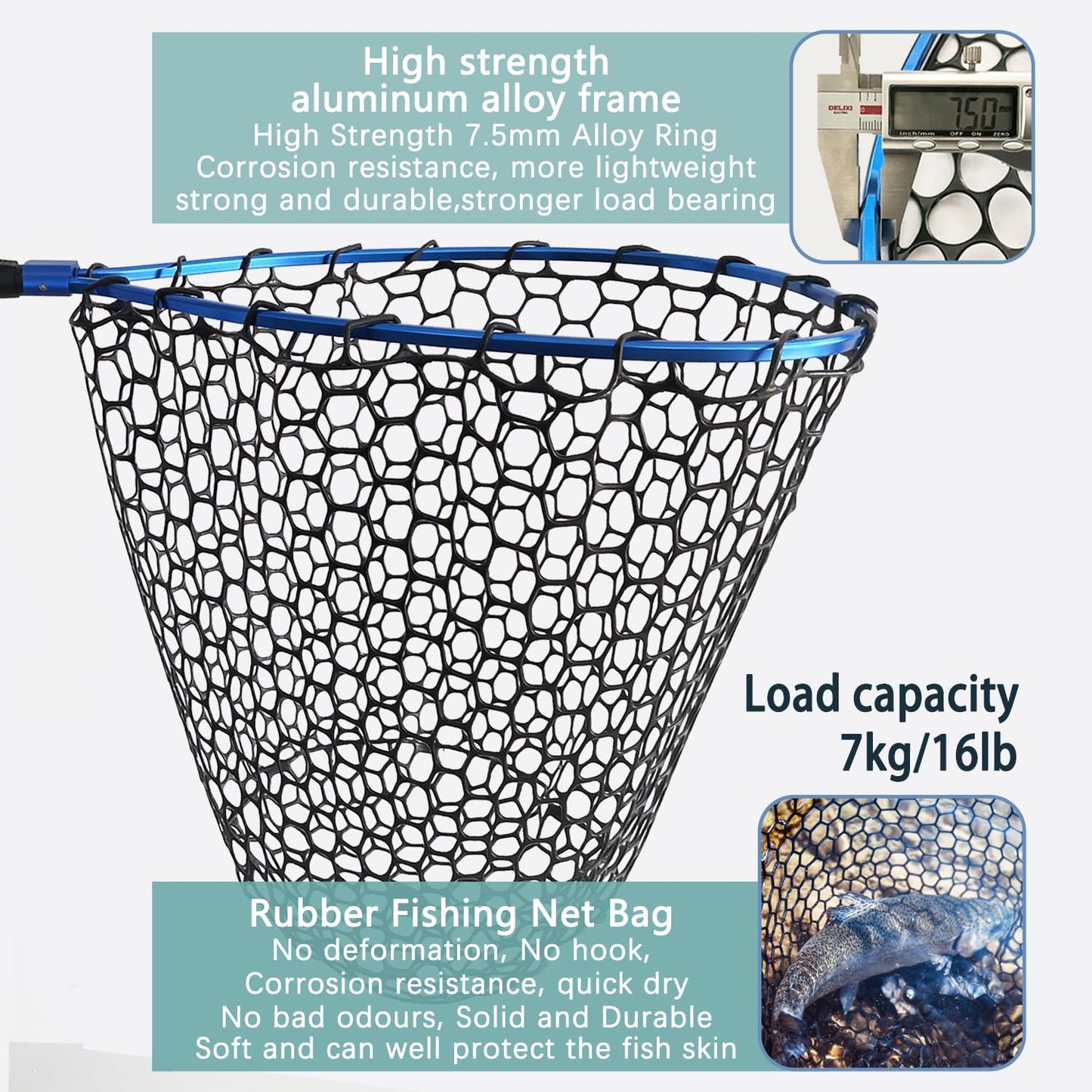 Fishing net (Retractable 19.68, Blue, 48in)