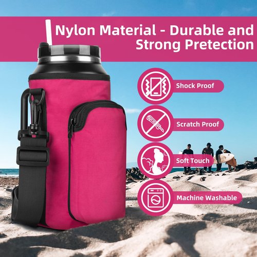 Xxerciz Water Bottle Carrier Bag for Stanley 64oz Tumbler with Handle, Water Bottle Holder with Adjustable Strap, Bottle Sling Sleeve with Phone Pouch, Stanley Cup Accessories for Walking Hiking