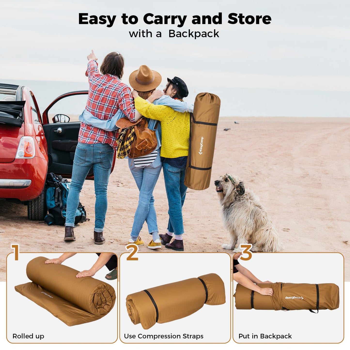 Kingcamp Comfort X 5 XXL Wide Perforated Memory Foam Cot Mattress, Portable Roll Up Camping Mattress Sleeping Pad, Twin Sleeping Mat with Roll Helper for Cot Mat Travel Tuck Tent Floor Guest Sleepover