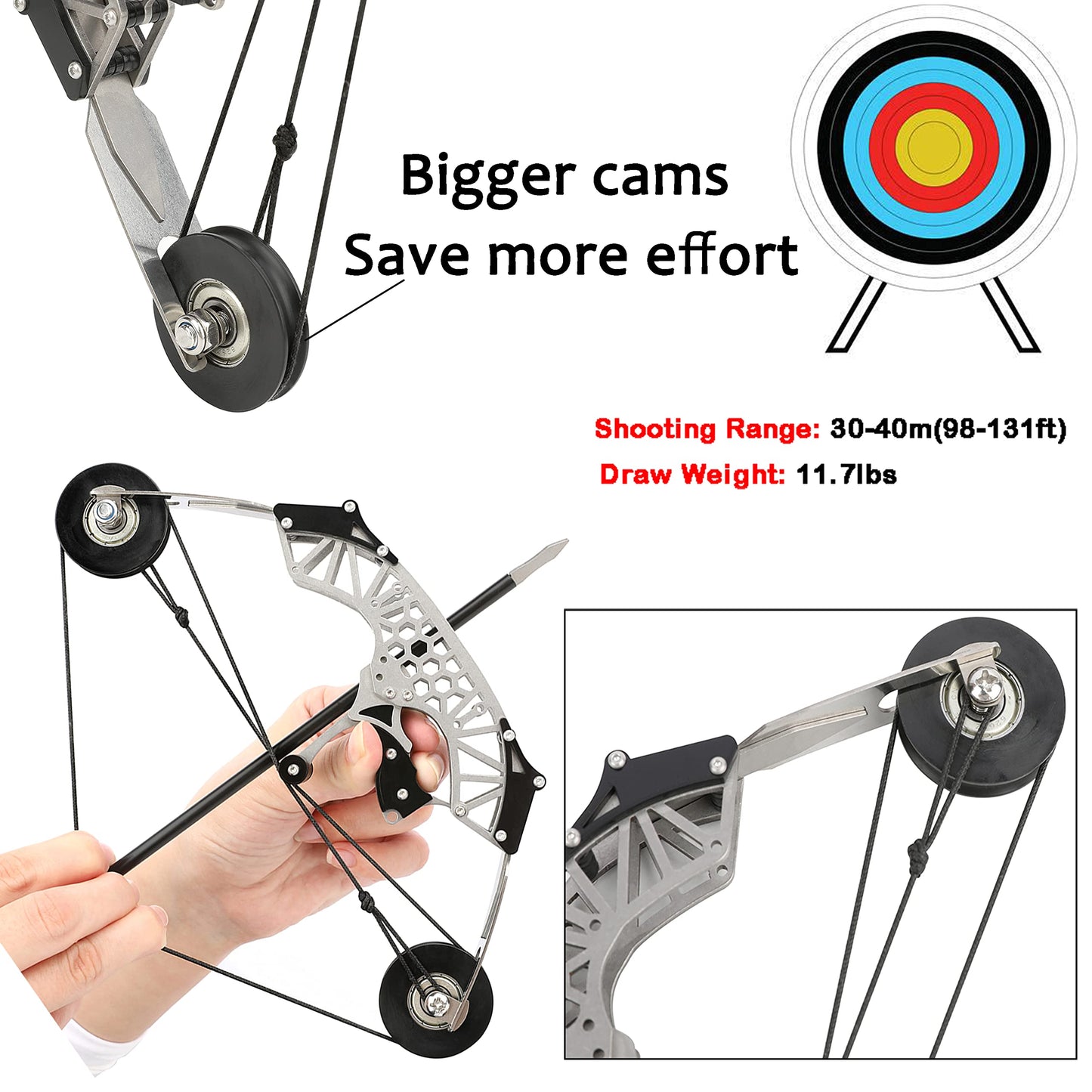 ZSHJGJR 6"/7.4"/7.9"/8.6"/8.8"/9.5"/11"/16" Archery Compound Bow and Arrow Set Training Bow RH/LH for Outdoor Sports Hunting Shooting Cool Stuff Archery Entertainment Fun Gift (8.6" Bow)