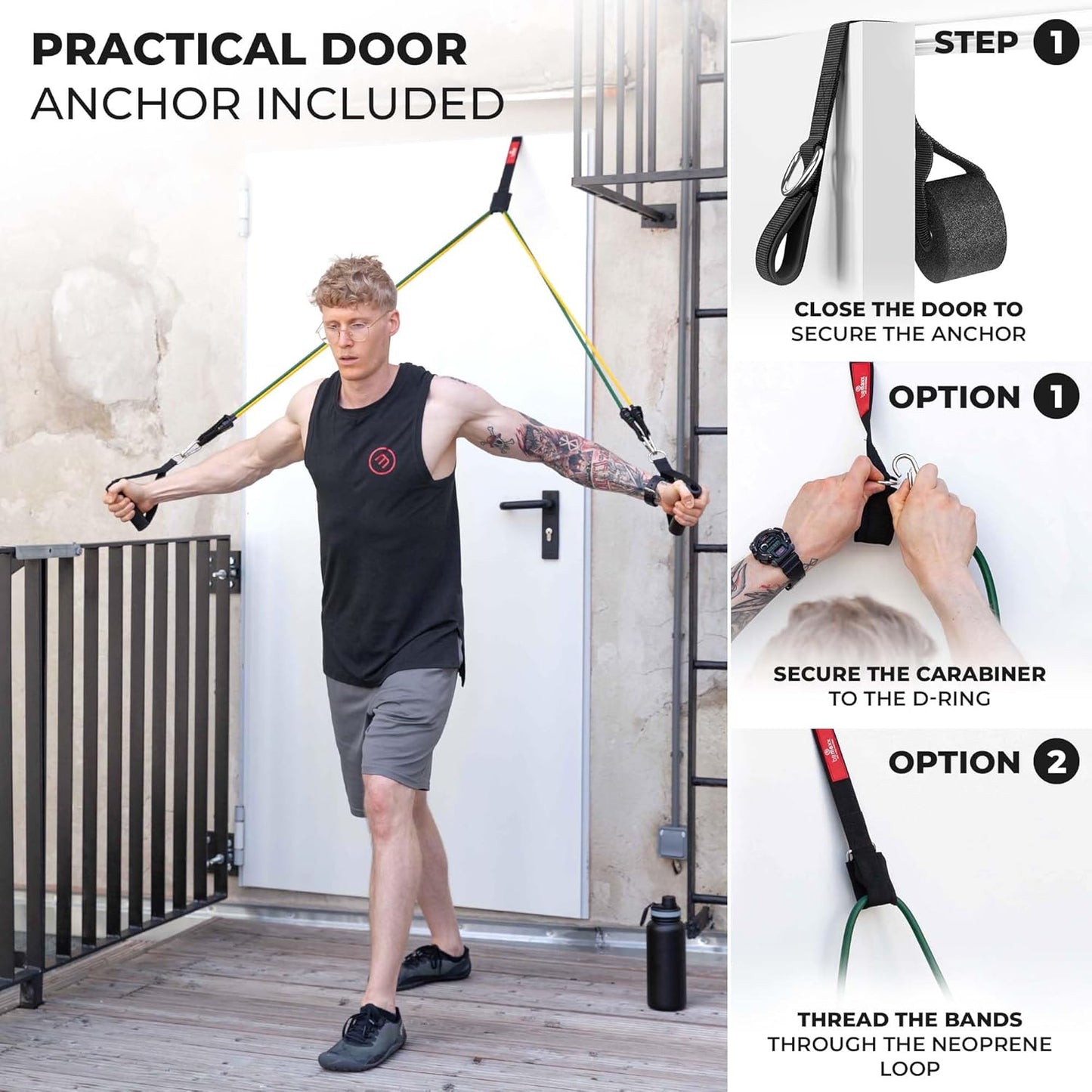 Resistance Bands Set with Handles, Door Anchor, Ankle Straps + Exercise Ebook, 5 Long Latex Tubes Premium Heavy Duty Expander Cords, Full Body Butt Leg Fitness Workout Women, Powerlifting Training Men