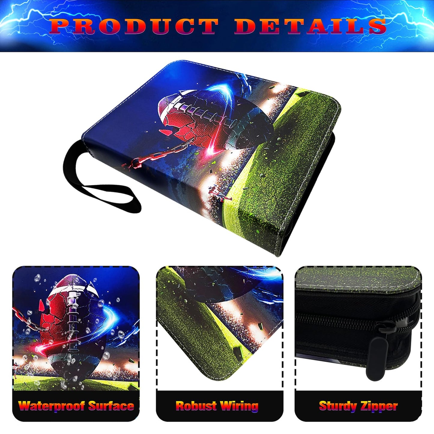 900 Cards Football Card Binder, 9-Pocket Card Collections Trading Card Binder 50 Pages Double-Sided Cards Holder with Zipper 3-Ring Card Album for Sports Football Card Sleeves Protectors