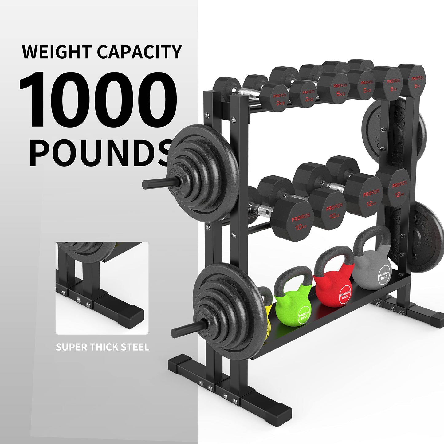 PROIRON Heavy Duty All-In-One Weight Rack, Extra Large Capacity Dumbbell Rack for Dumbbells Kettlebells Home Gym Storage,Floor Protective Weights Stand Holder (Rack Only)