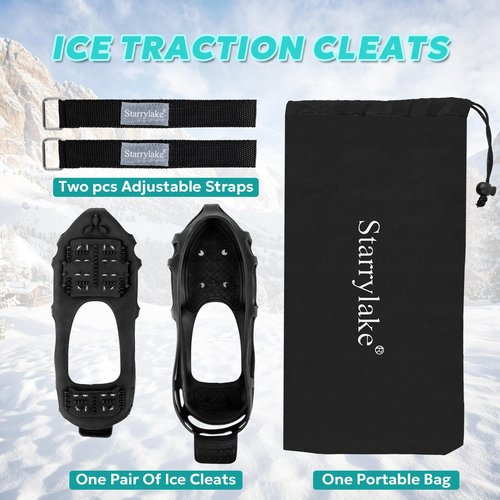 Starrylake Ice Snow Traction Cleats with 24 Steel Studs Crampons Anti Slip for Walking, M