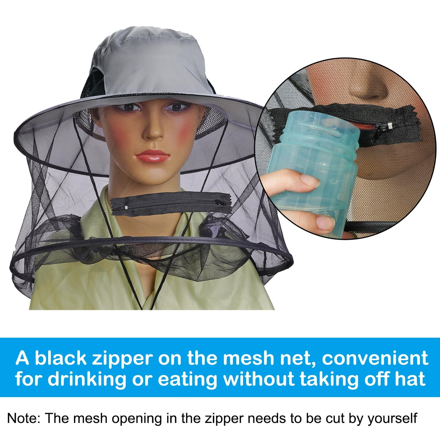 Sucrain 2 Pack Mosquito Head Net Hat Sun Hat Garden Bug Hat with Hidden Net Mesh for Outdoor Gardening (Dark Beige, Dark Grey)