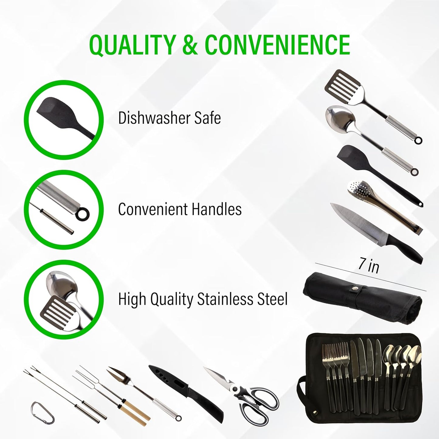 12 Pcs Camp Cooking Utensil Set & Outdoor Kitchen Gear Cookware Kit, Portable Compact Carry Case for Camping, Hiking, Travel, BBQ Grilling Stainless Steel Accessories Spoon & Fork, Navy