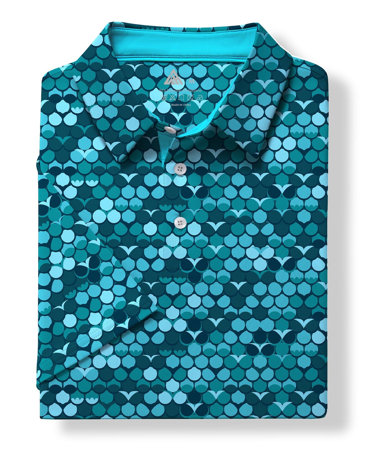 ZITY Mens Golf Shirt Short Sleeve Moisture Wicking Performance Daily Casual Print Patterns Collared Golf Polo Shirts for Men Cyan Large