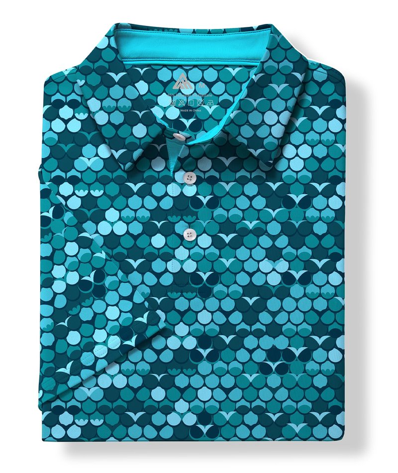 ZITY Mens Golf Shirt Short Sleeve Moisture Wicking Performance Daily Casual Print Patterns Collared Golf Polo Shirts for Men Cyan Large