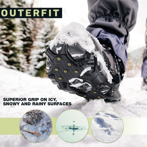 Outerfit Non-Slip Crampons with Tungsten Steel Spikes, Shoe Spikes for Snow and Ice, Cleats for Hiking, Fishing, Walking