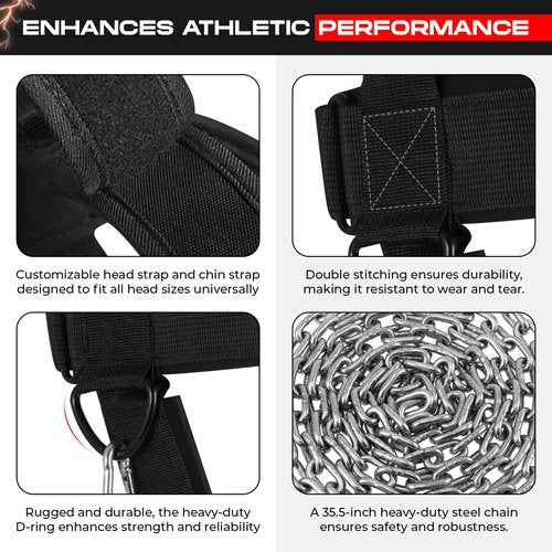 SAWANS Neck Trainer Harness for Weight Sports - Neck Stretcher & Head Trainer - Adjustable, Black