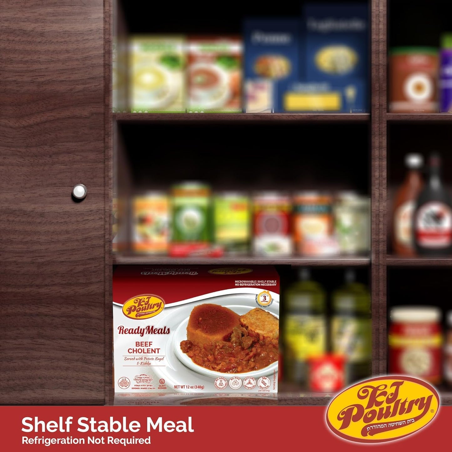 KJ Poultry Kosher Ready Meals - Beef Chulent & Kugel, MRE Meat Meals Ready to Eat, Shabbos Food (1 Pack) Prepared Entree Fully Cooked, Shelf Stable Microwave Dinner Travel, Military, Camping, Survival