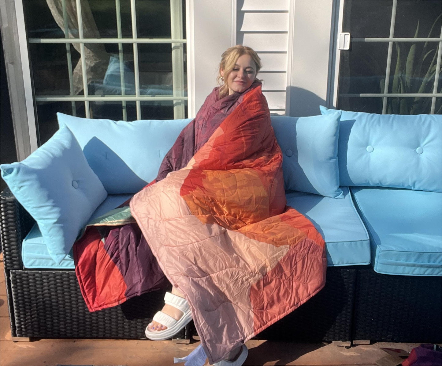 KingCamp Camping Blanket, Lightweight Stylish Printed Blanket Quilt | 79" x 57", Cyan and Orange Bundle
