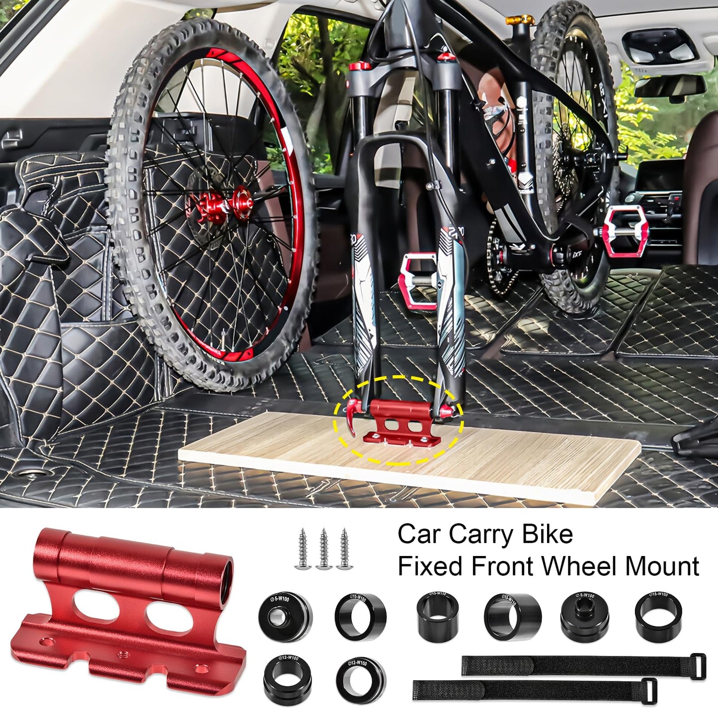 kingsea Versatile Bike Block, Thru AXLE (15x110 5x100 12x100 15x100) - Bicycle Truck Bed/Storage - Aluminum Alloy Bicycle Front Fork,Quick Release Fork for Truck, Trailer, Bikes, Red