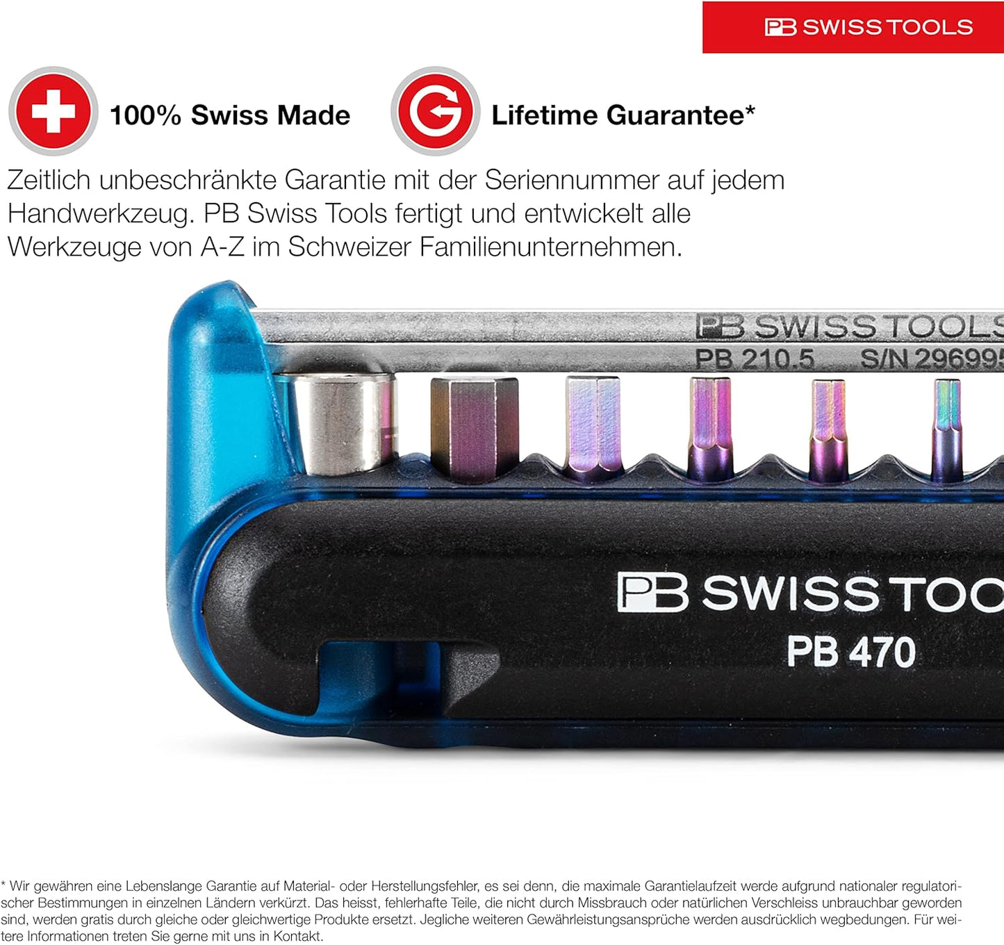 PB Swiss Tools Bike Multitool PB 470 | 100% Swiss Made | Pocket Tool with Bits, Allen Key, Steel Adapter, Tire Lever for Mountain and Road Bike, Bicycle, E-Bike (Green)