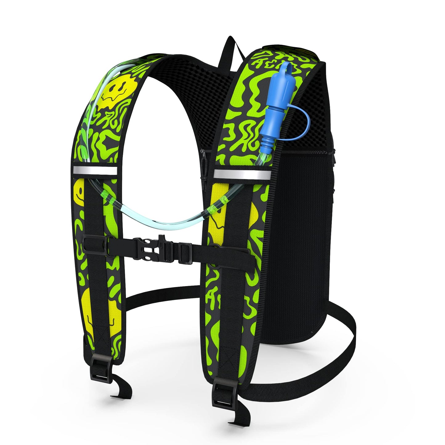 Light Weight Hydration Backpack - 2L Bladder Included - Great for Festivals, Backpacking, Hiking, Mountain Biking, Outdoors Activities. (Acid Bath)