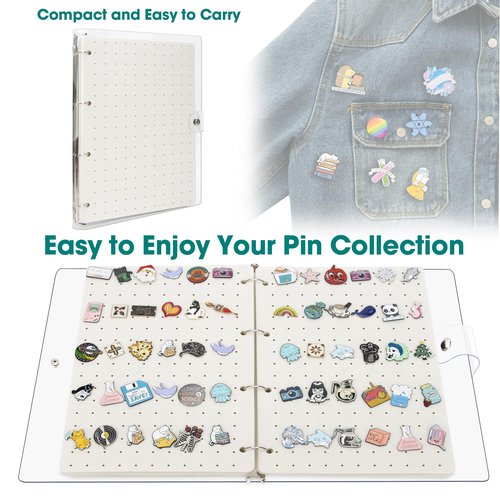 PACMAXI A4 Enamel Pin Display Book Organizer-300 Pin Capacity, Clear PVC Cover, Creative Pin Collection, Portable Pin Trading Book (White-6 page)