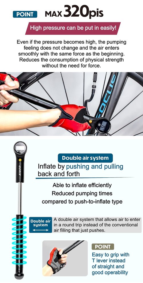 GORIX Bike Portable Pump, Bicycle Air Pump High Pressure 320pis with Digital Gauge Air Gauge Presta Schraeder (GX-MPE320)