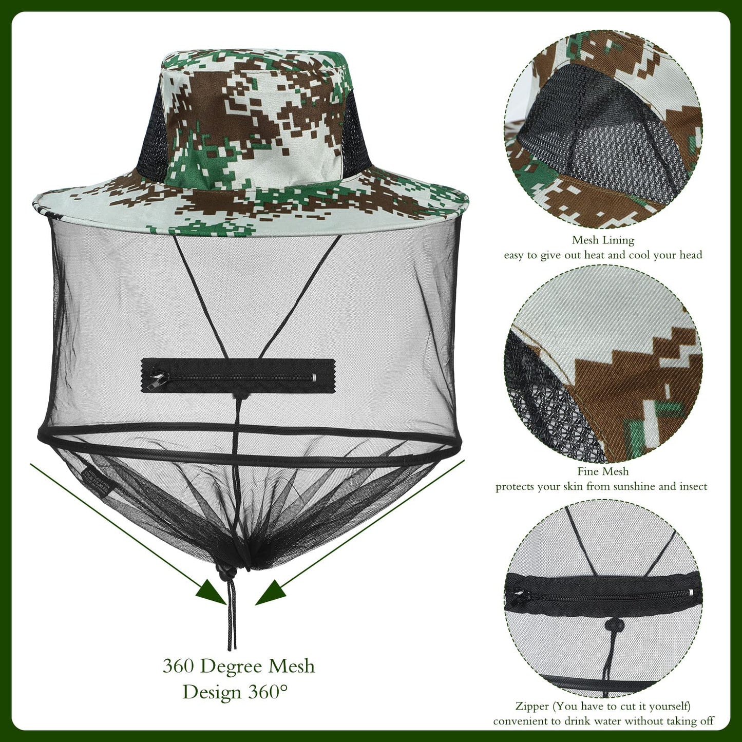 Sureio 8 Pcs Mosquito Net Hat Bee Keeper Hat Net for Head Safari Mesh Bucket Hat Sun Hats Bulk for Fishing Hiking Camping Gardening Men Women