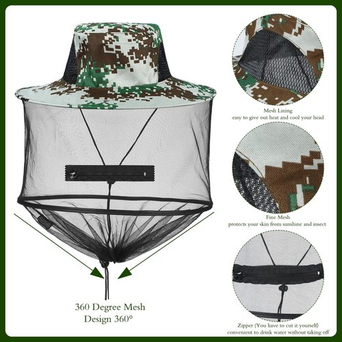 Sureio 8 Pcs Mosquito Net Hat Bee Keeper Hat Net for Head Safari Mesh Bucket Hat Sun Hats Bulk for Fishing Hiking Camping Gardening Men Women