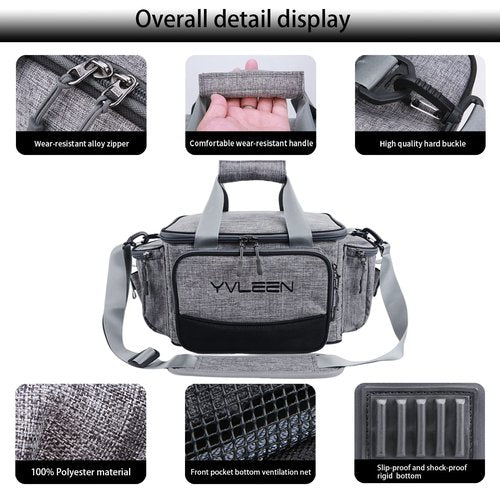 YVLEEN Fishing Tackle Box Bag - Outdoor Large Fishing Tackle Storage Bag - 100% Water-Resistant Polyester Material - Fishing Tackle Bags - Suitable for 3600 Tackle Box