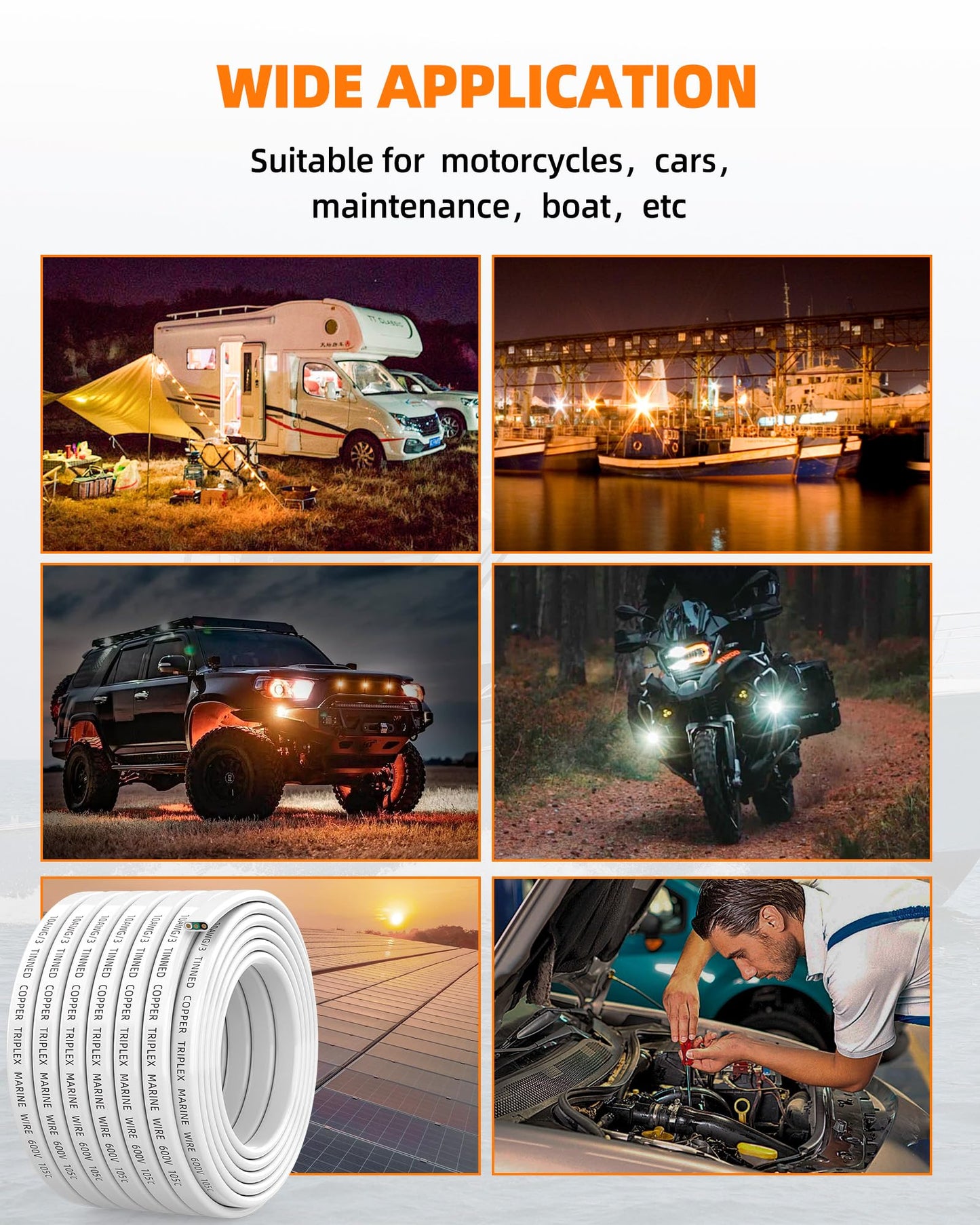 CONEPY 10 Gauge Marine Wire, 10/3 Triplex Marine Grade Cable, IP68 Waterproof/Oxygen-Free Tinned Copper Stranded PVC 10 AWG Wire for Boat, Automotive, RV, Solar, LED Strips (30FT)