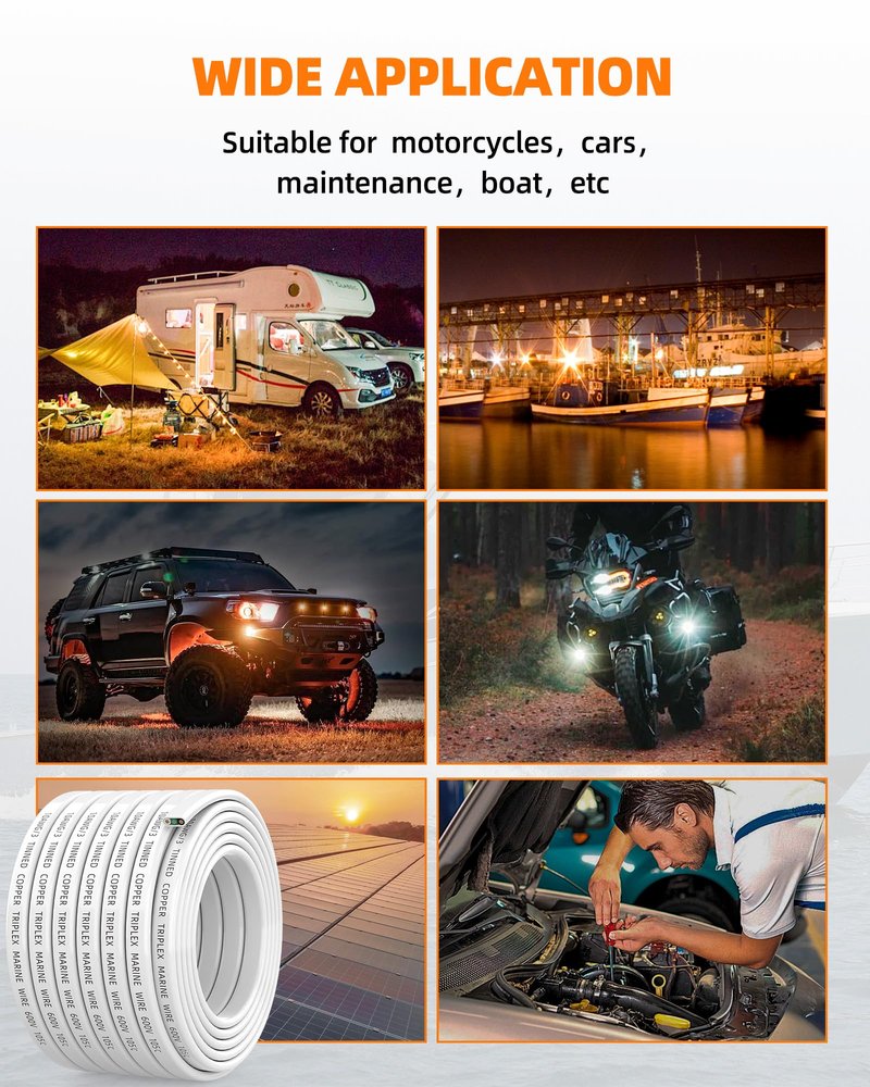 CONEPY 10 Gauge Marine Wire, 10/3 Triplex Marine Grade Cable, IP68 Waterproof/Oxygen-Free Tinned Copper Stranded PVC 10 AWG Wire for Boat, Automotive, RV, Solar, LED Strips (30FT)