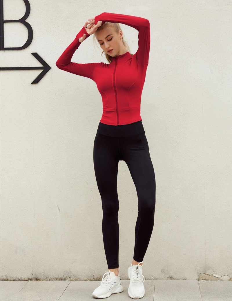 Lviefent Womens Lightweight Full Zip Running Track Jacket Workout Slim Fit Yoga Sportwear with Thumb Holes (DeepRed-S)