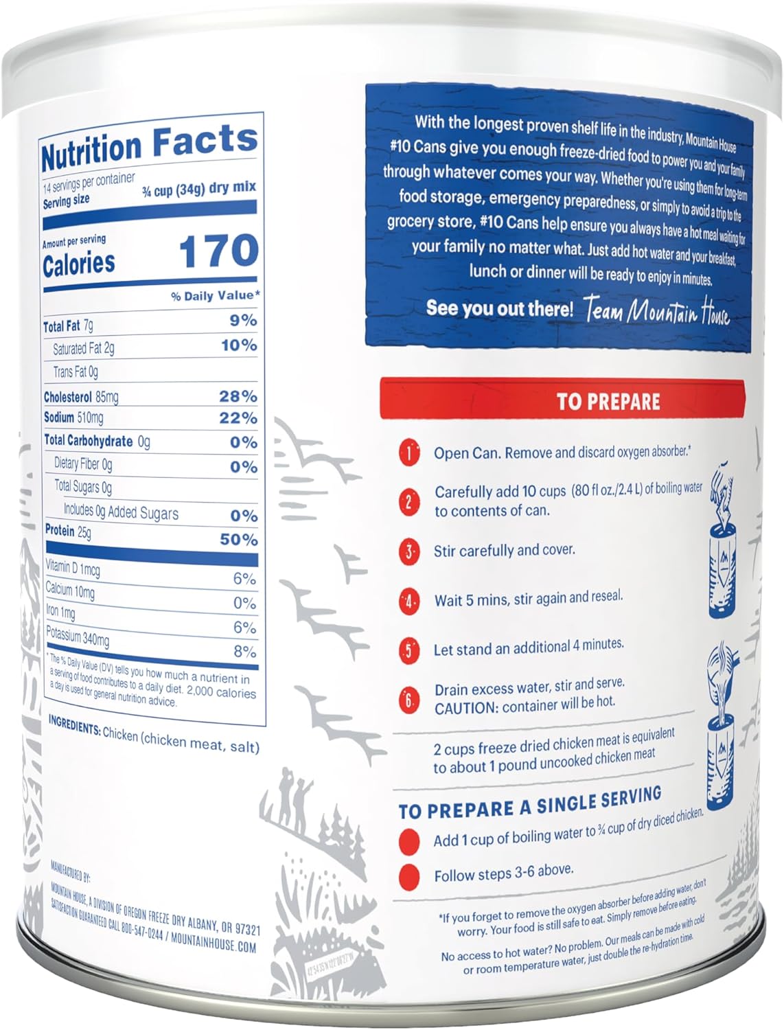 Mountain House Diced Chicken #10 Can Freeze Dried Survival & Emergency Food Gluten-Free 14 Servings