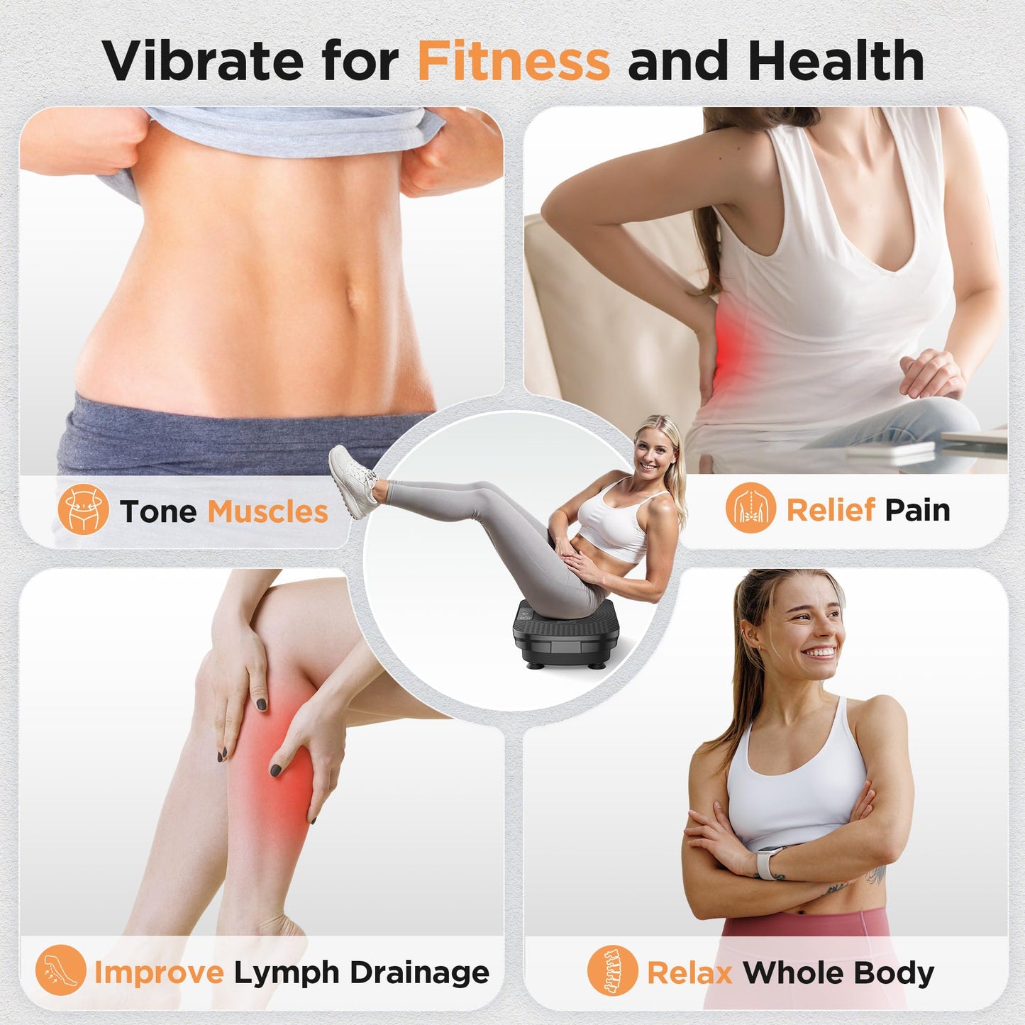 FEIERDUN Vibration Plate Exercise Machine, Vibration Plate for Lymphatic Drainage, Power Plate Vibration Platform for Weight Loss, Toning & Wellness-Black