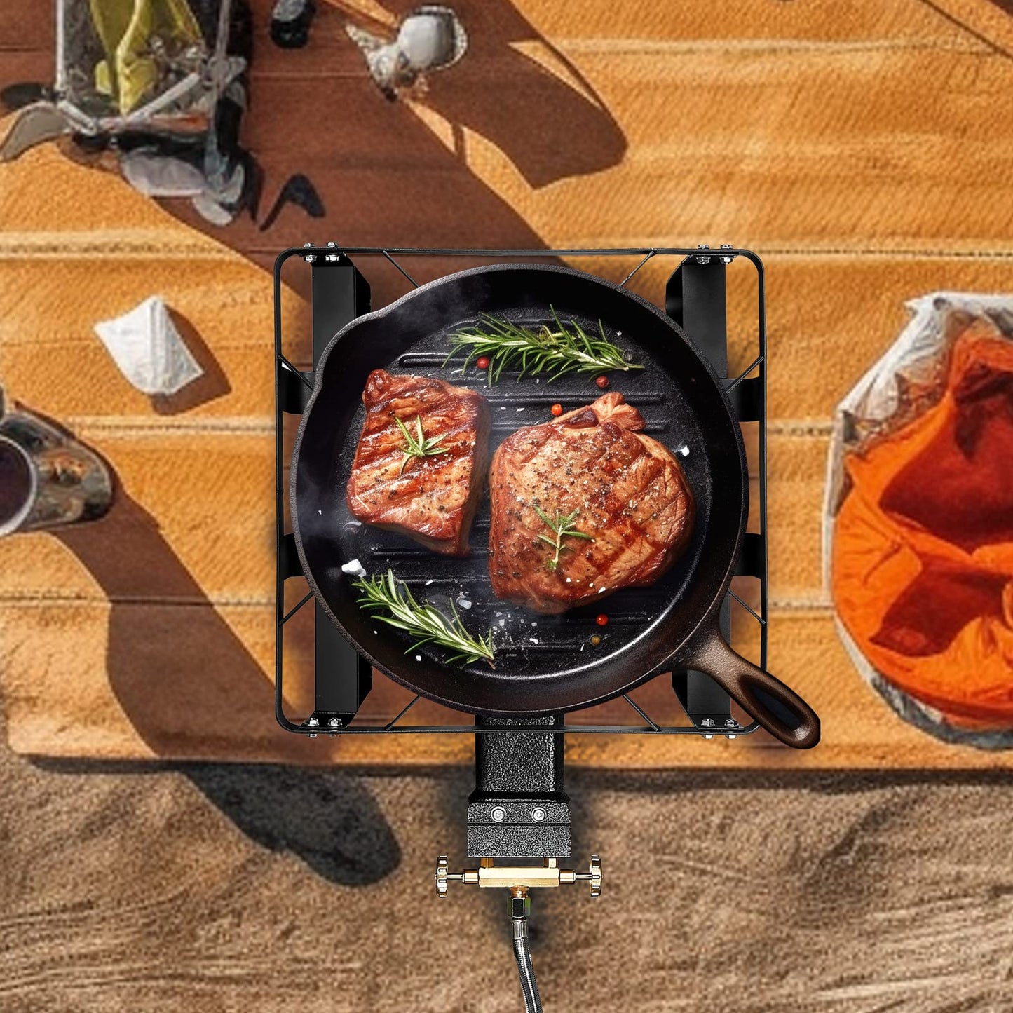 Vivicreate 185000 BTU High Pressure Propane Burner Outdoor Gas Stove Single Burner Cooktop for Turkey Fryer Seafood Boil Brewing BBQ Camping Stove Estufa de Gas Portátil Fogón de Gas 2 valve
