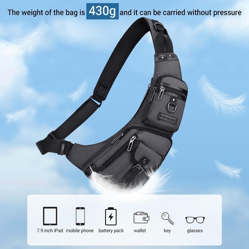 WITZMAN Sling Bag for Men Crossbody Bags Travel Slim Chest Bag One Strap Lightweight Casual Daypack (B702 Silvery Grey)