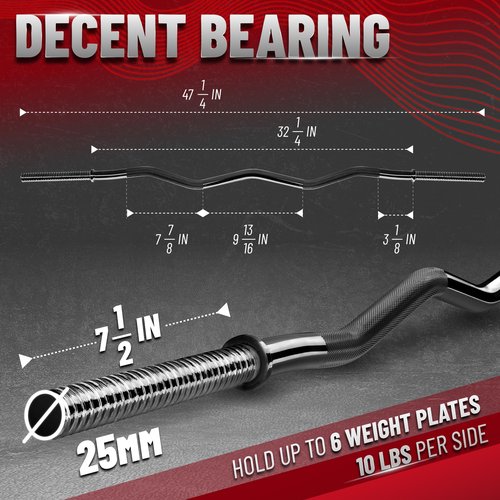 YES4ALL 480lbs Black EZ Curl Bar, 47 Inches Curling Barbell, 1 Inch Weight Lifting Bars for Bicep Tricep, 2 Star Collars