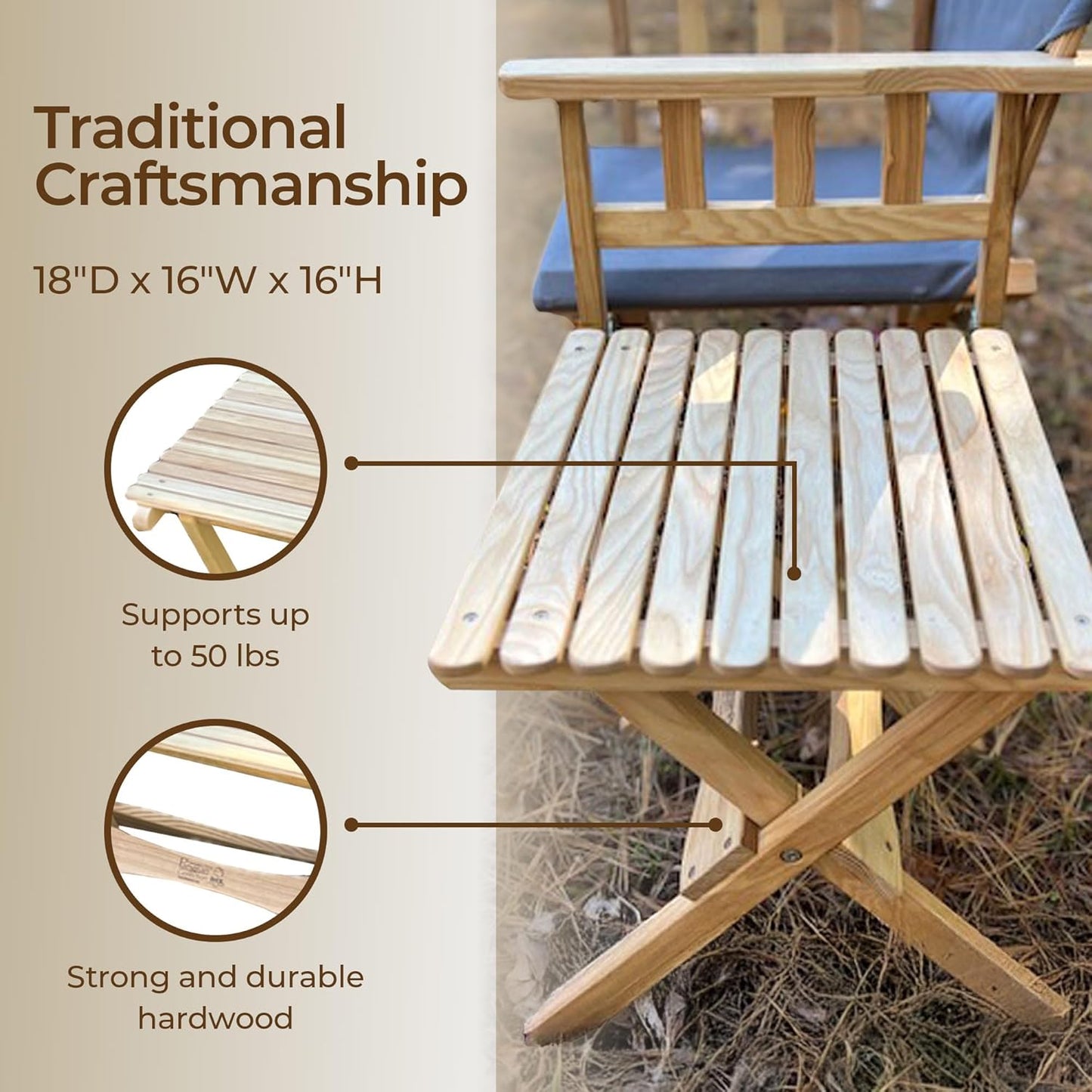 BYER OF MAINE - Pangean Folding Wooden Table, Hardwood Portable Table for Deck, or Camping, Use Indoors or Outdoors - 18" H x 16" W x 16" D