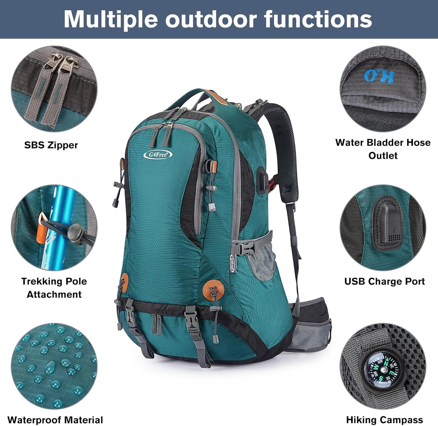 G4Free 50L Hiking Backpack Waterproof Daypack Outdoor Camping Climbing Backpack with Rain Cover for Men Women