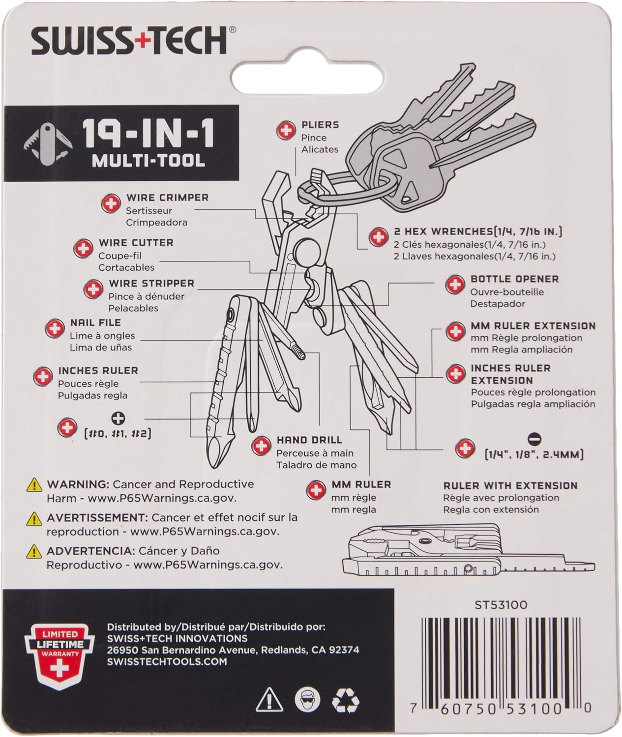 SWISS+TECH ST53100 Stainless Steel 19-in-1 Key Chain Multi Tool, Polished Finish (Single Pack)