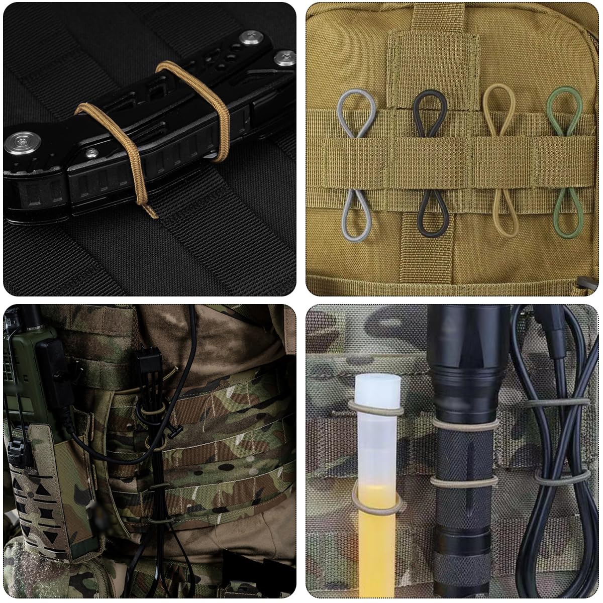 20 PCS Tactical Binding Retainer Tactical Gear Holder Clip Molle Webbing Binding Ribbon Elastic Binding Ribbon Buckle Multipurpose Tactical Bag Molle Accessories for Tactical Backpack Vest and Bags