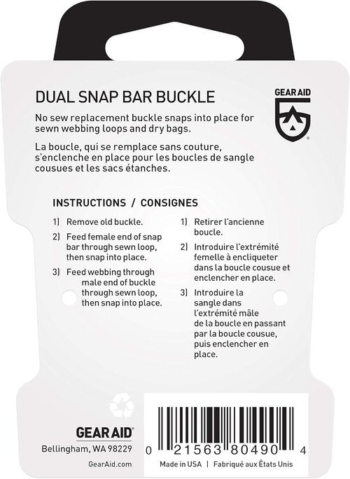 GEAR AID Dual Snap Bar Buckle, 1”, Black