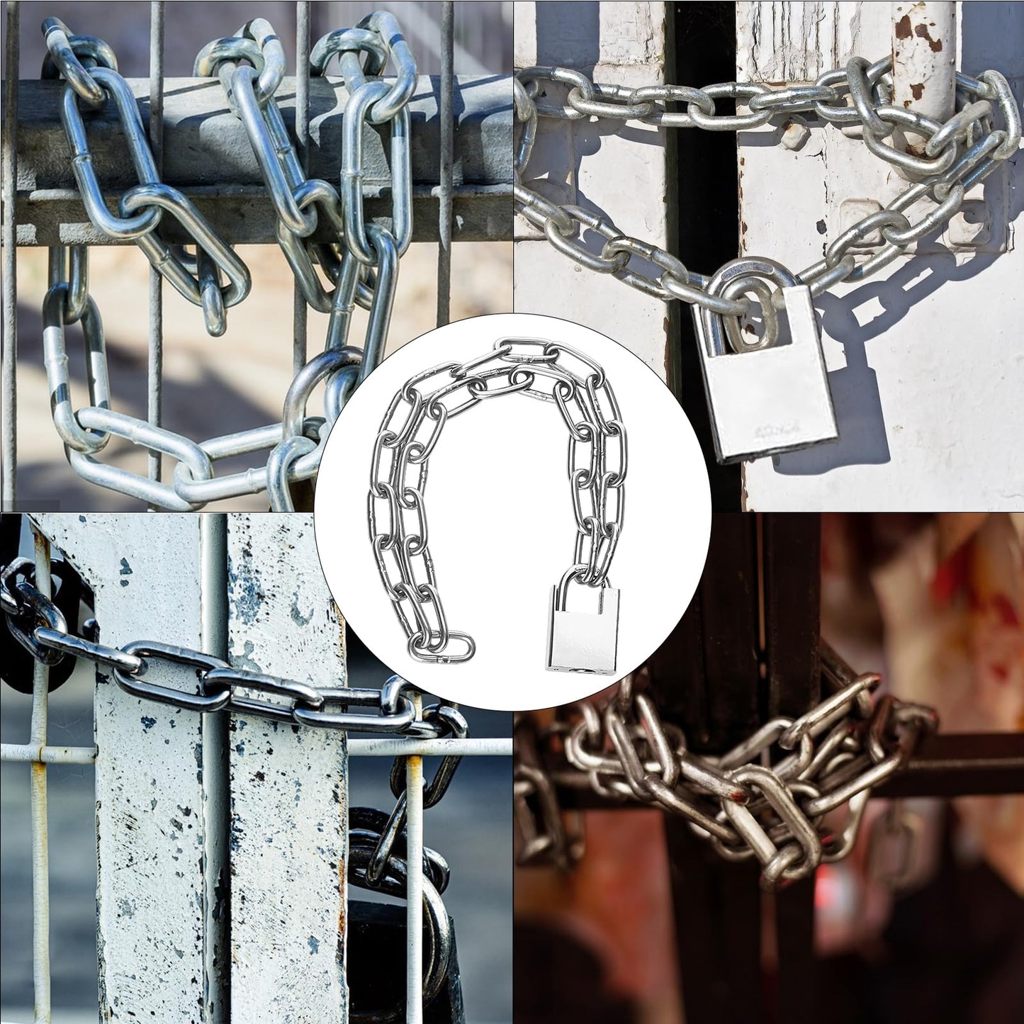 2pcs Bike Chain Lock, Security Chain Lock, Premium Case-Hardened Safety Chain Bicycle Chain Lock for Bike Motorcycle Generator Gate Outdoor Furniture, Cannot Be Cut with Bolt Cutters & Hand Tool