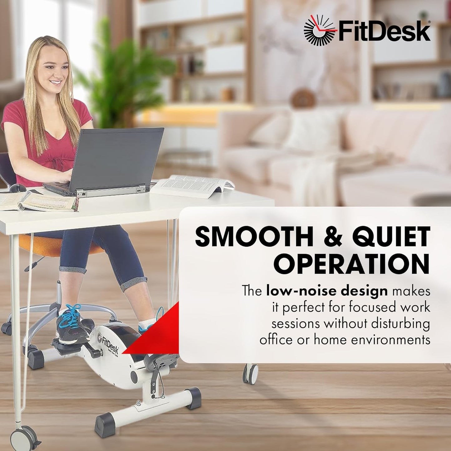 FitDesk Under Desk Bike Exercise Machine, Compact Magnetic Pedal Exerciser, Mini Elliptical, Quiet Seated Cardio Trainer for Home Office Workouts, Adjustable Resistance Bike for Desk Fitness