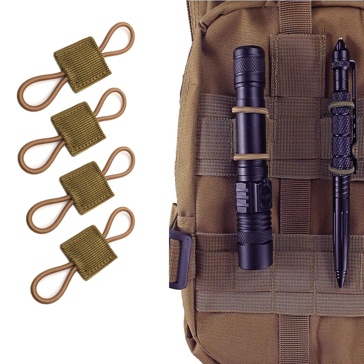 20 Pieces Molle Accessories Tactical Binding Retainer Gear Holder Clip Molle Webbing Binding Ribbon Elastic Buckle Multipurpose for Fixed Tactical Gear,Tactical Backpack Vest Attachments (khaki)