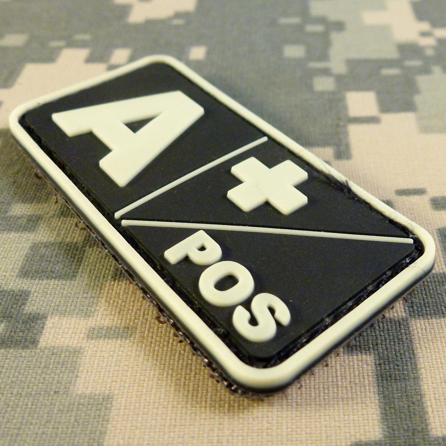 Mini First Aid Blood Type PVC Patch Black and White Glow Dark Compatible with Velcro PVC Patches for Hats,Plate Carrier,Ifak,First Aid Kit Patch (O Positive)