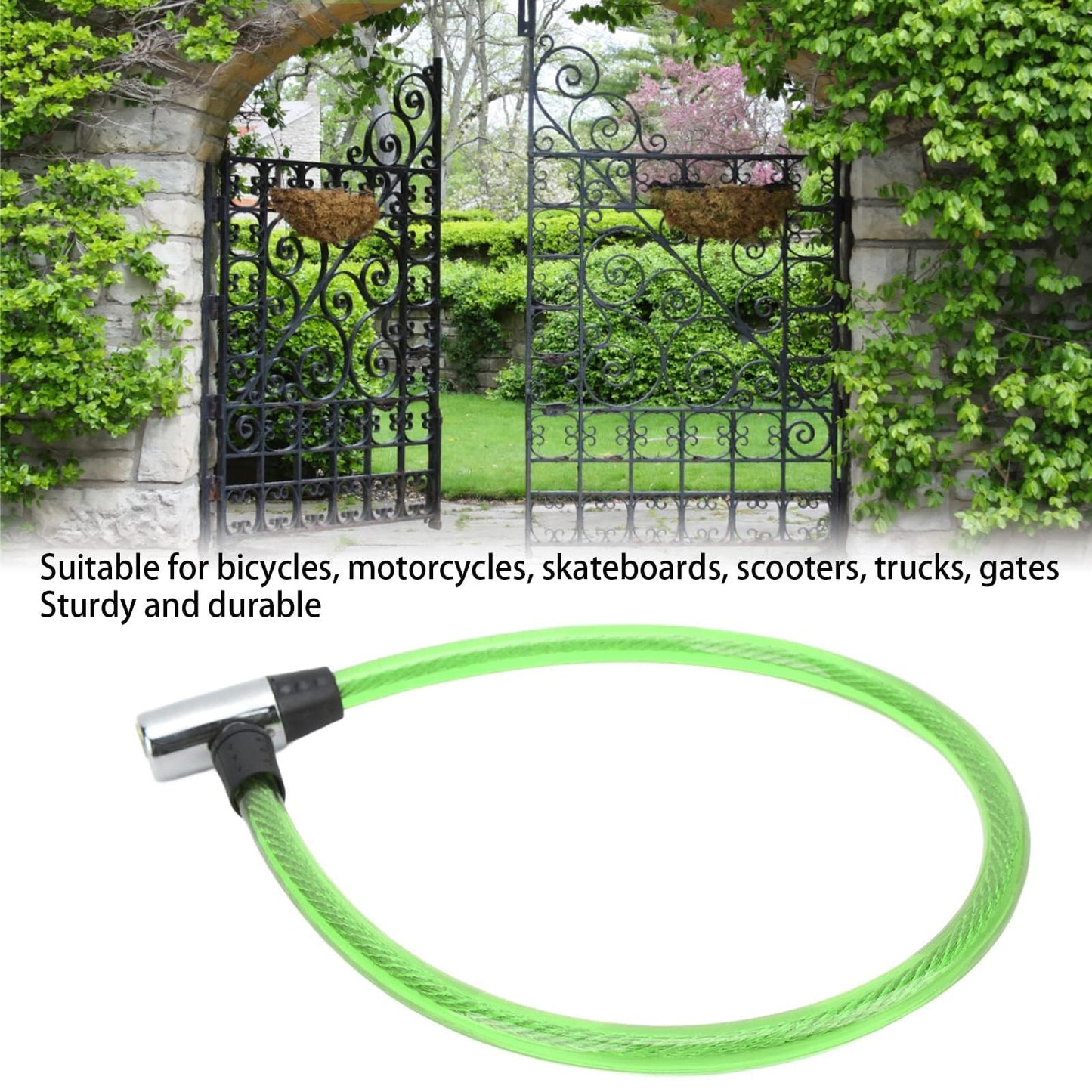 2ft Bike Lock Cable, Steel Wire Lock Cable Wide Application Easy Lock Operation Cable Lock Bicycle Mounting Bracket for Bike Motorcycle Gate Straight Cable Locks with Keys Security Anti-theft(green)