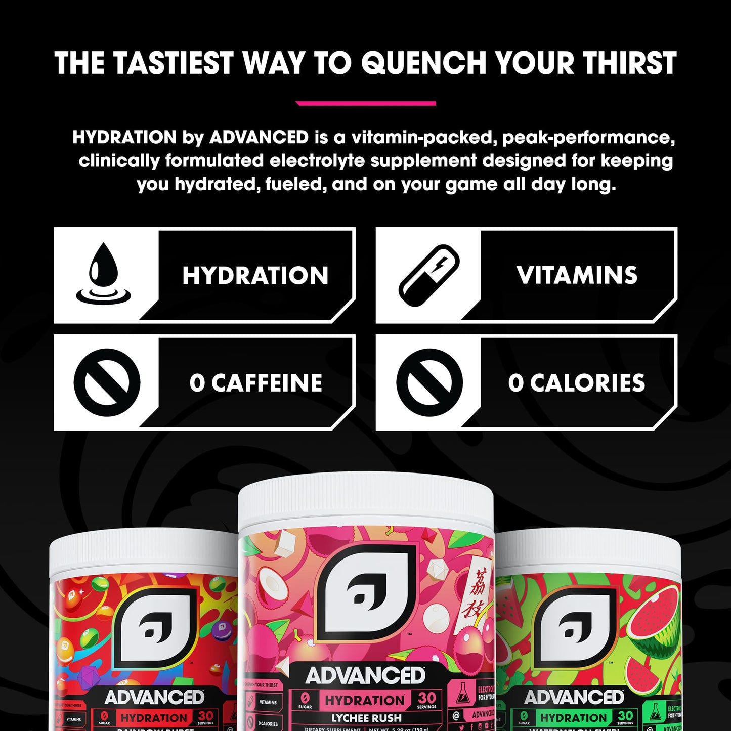 Advanced Hydration High-Performance Electrolyte Drink Mix with B Vitamins for All-Day Hydration - Caffeine Free, Zero Calories, Sugar Free, & Keto Friendly - (30 Servings, Lychee Rush)